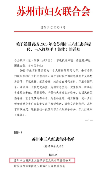 致敬！山塘公司获评苏州市三八红旗集体！